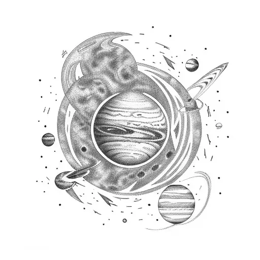 Cosmic dance of planets tattoo design idea
