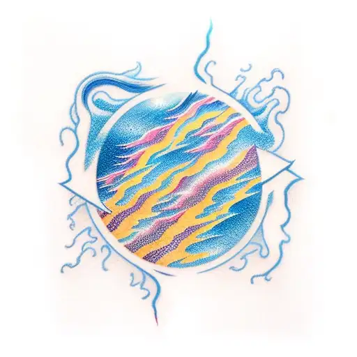 lightning bolt with water waves in it like japanese tattoo design idea