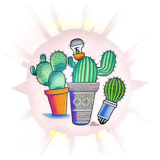 A traditional style tattoo of a cactus surrounded by glowing light bulbs tattoo design idea