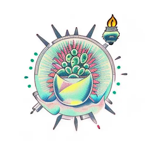 A traditional style tattoo of a cactus surrounded by glowing light bulbs tattoo design idea