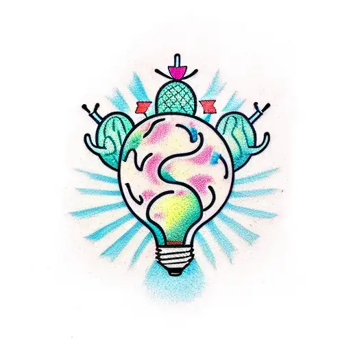 A traditional style tattoo of a cactus surrounded by glowing light bulbs tattoo design idea