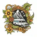 Lindsey's 40th birthday, moutains, hippie vibe  tattoo design idea