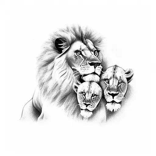 lions family two parents with two baby boys  tattoo design idea