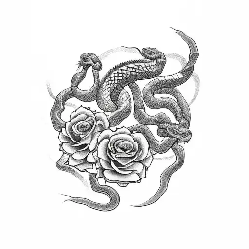 snake with roses and scorpions tattoo design idea