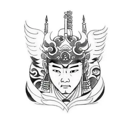 japanese warrior and garuda in a battle and with the japanese background tattoo design idea