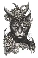 gothic black cat devil with horns tattoo design idea