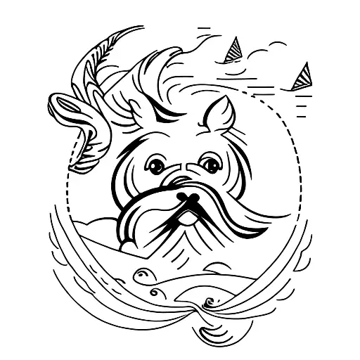 a yorkshire playing in the sea waves tattoo design idea