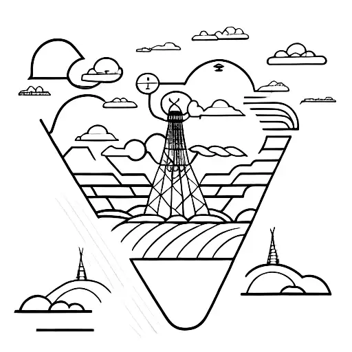 radio tower with Lightnings on the top tattoo design idea