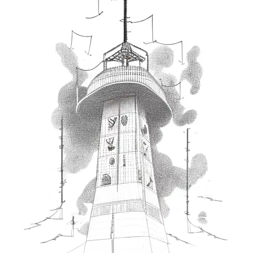 radio tower with Lightnings on the top tattoo design idea