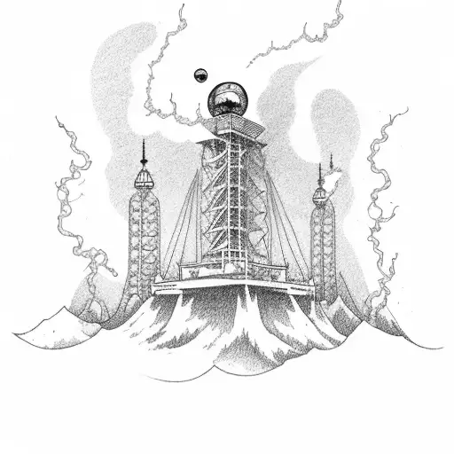 radio tower with Lightnings on the top tattoo design idea