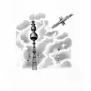 radio tower with Lightnings on the top tattoo design idea