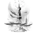 radio tower with Lightnings on the top tattoo design idea