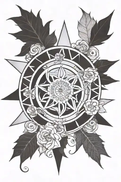 dharma wheel blastover geometric design incorporating with more curves tattoo design idea