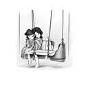 two sisters with their backs turned on a disney style swing tattoo design idea