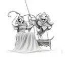 two sisters with their backs turned on a disney style swing tattoo design idea
