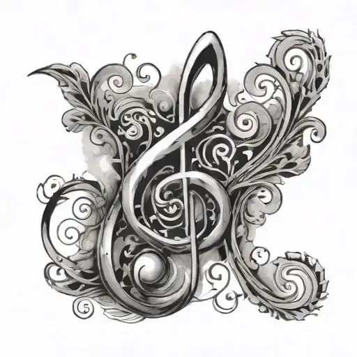 treble clef smokey background greywash line work   tattoo design idea
