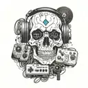A surreal composition of a skull made entirely of gaming console components and musical instruments tattoo design idea