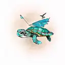 turtle flying with parachute tattoo design idea