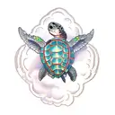turtle flying with parachute tattoo design idea