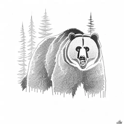 An angry black bear walking in the forests of Canada tattoo design idea