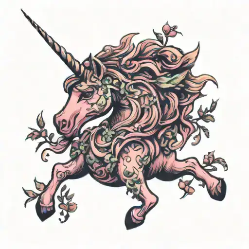 pink unicorn covered in brambles tattoo design idea