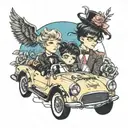 two boys in lolita fashion in a sportscar tattoo design idea
