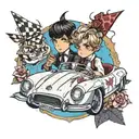 two boys in lolita fashion in a sportscar tattoo design idea