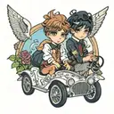 two boys in lolita fashion in a sportscar tattoo design idea