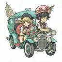 two boys in lolita fashion in a sportscar tattoo design idea