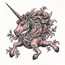 pink unicorn covered in brambles tattoo design idea