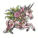 pink unicorn covered in brambles tattoo design idea
