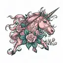 pink unicorn covered in brambles tattoo design idea