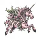 pink unicorn covered in brambles tattoo design idea