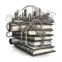 A stack of books with a roller coaster track weaving through them tattoo design idea