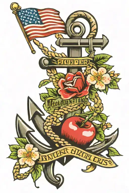 american traditional style tattoo anchor, apple blossom, chevy logo, heart, Philippines flag, mt rainier, ferry  tattoo design idea