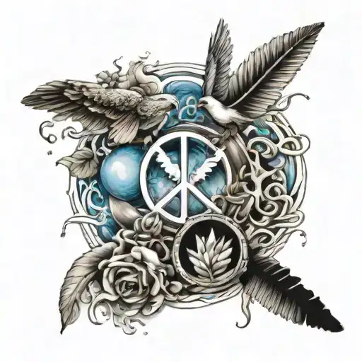 water, peace, love, unity, pain  tattoo design idea