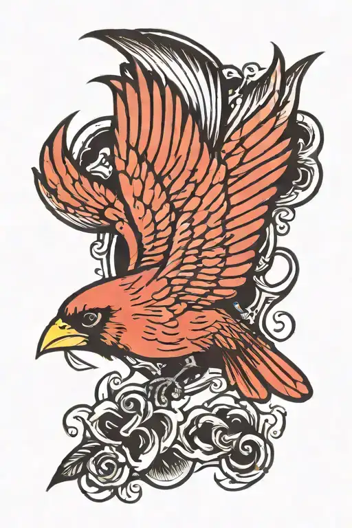 cardinal flying tattoo design idea