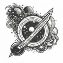 A space-themed music note with post malone lyrics tattoo design idea