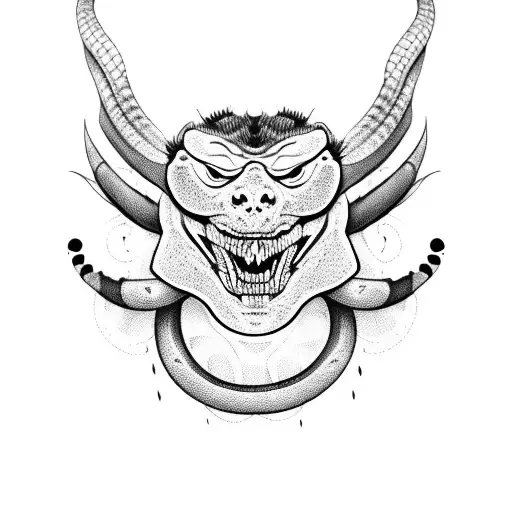 Demons faces with shadows and some animals as snakes and tarantulas. tattoo design idea