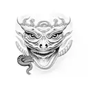 Demons faces with shadows and some animals as snakes and tarantulas. tattoo design idea