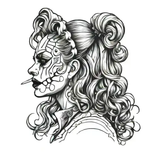 profile hair for gothic clown woman tattoo design idea