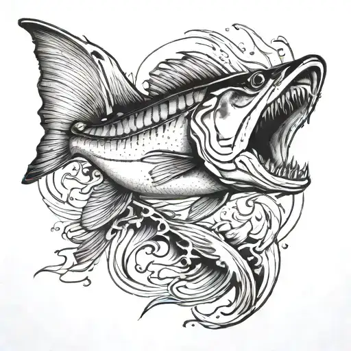 snook chasing bait realism tattoo design idea