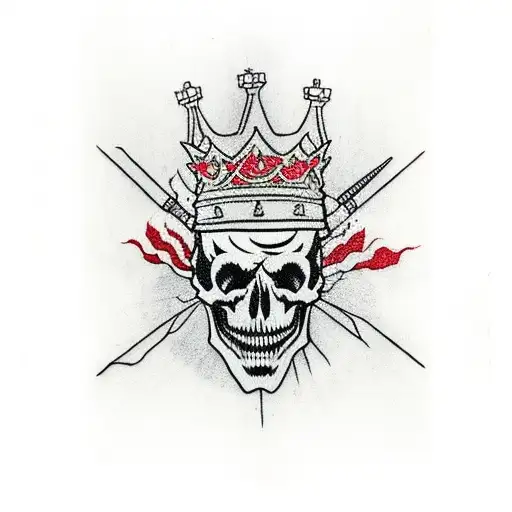 king and queen skulls with crowns and red thread among them tattoo design idea