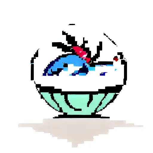 A pixelated Gyarados emerging from a Pokeball, with a Jaws movie poster vibe tattoo design idea