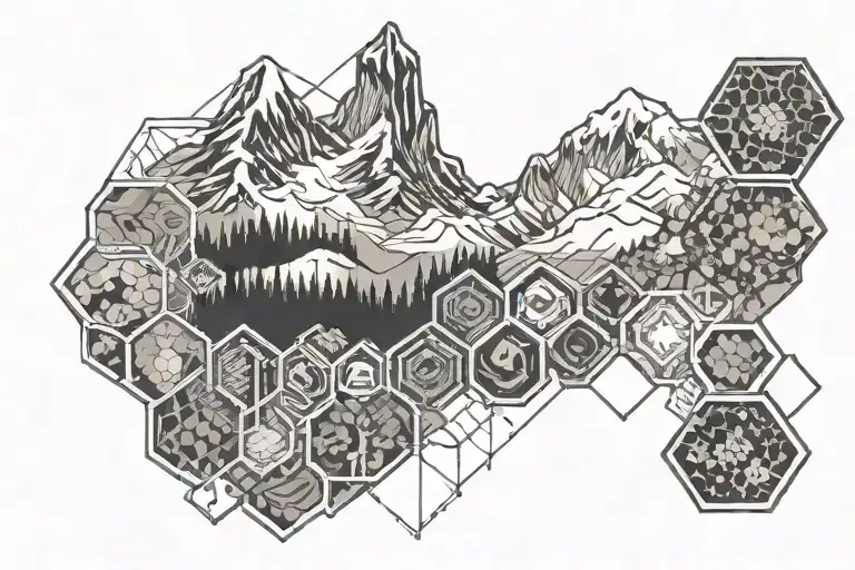 Mount Rainier into Honeycomb design tattoo design idea