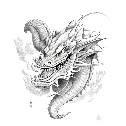 dragon moon flowers clouds  tattoo design idea