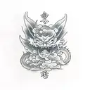 dragon moon flowers clouds  tattoo design idea