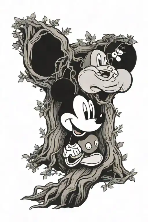 Tree With Mickey Mouse head outline Intertwined Into The tattoo design idea