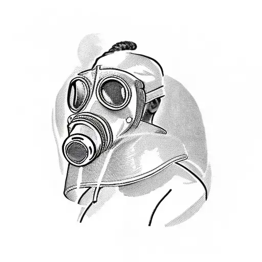 human in full plague dr early 1900s gear walking a Doberman also in a full plague suit with gas masks tattoo design idea