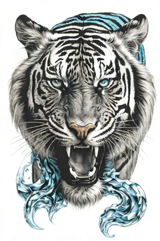 Tiger roaring with light blue beaming eyes  tattoo design idea